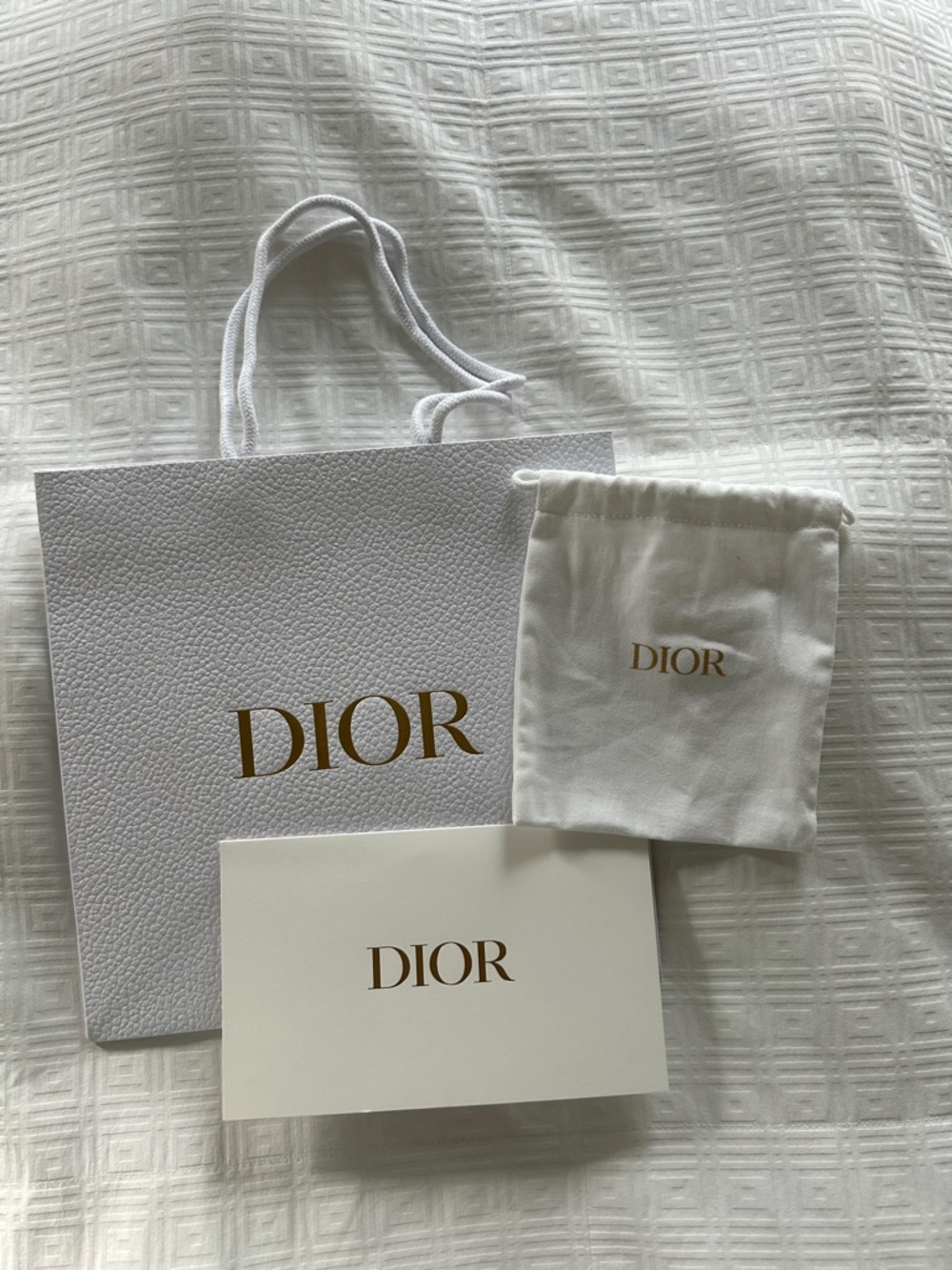 Dior White and Gold Logo Gift Bag with Pouch and Card